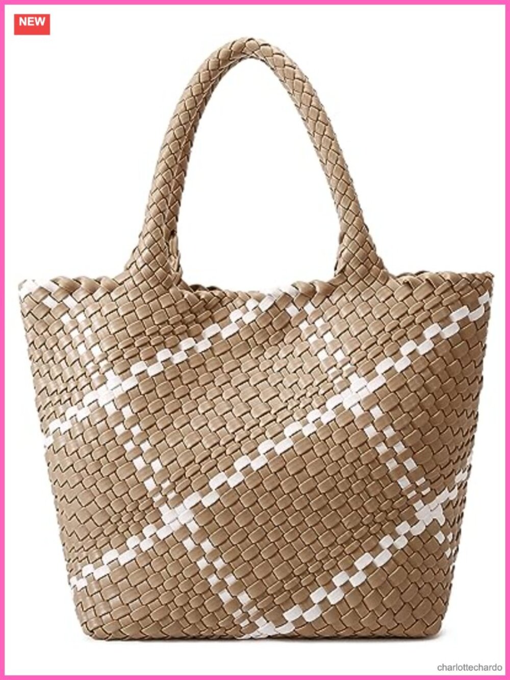 Woven Tote Bag for Women, Soft Vegan Leather Handbag, Magnetic Snap, Large